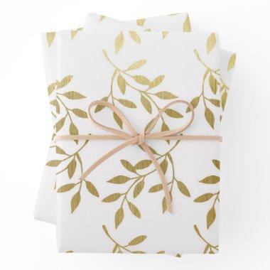 Romantic Gold Botanical Leaf Wedding Wrapping Paper Sheets