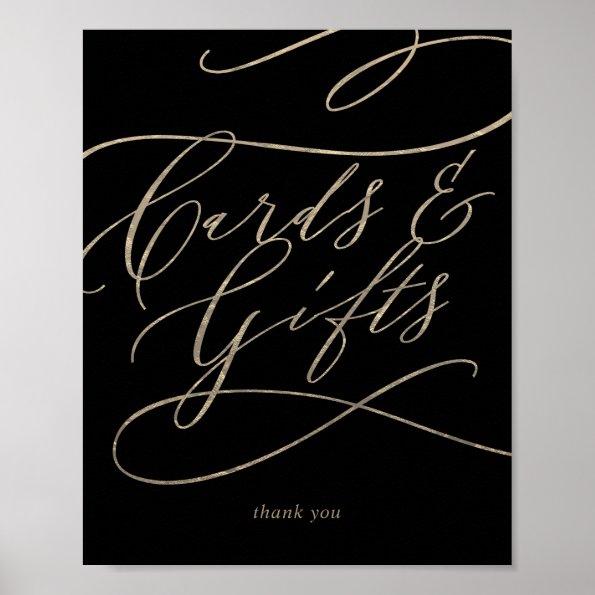 Romantic Gold Calligraphy Black Invitations & Gifts Sign