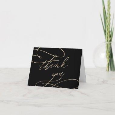Romantic Gold Calligraphy | Black Thank You Invitations