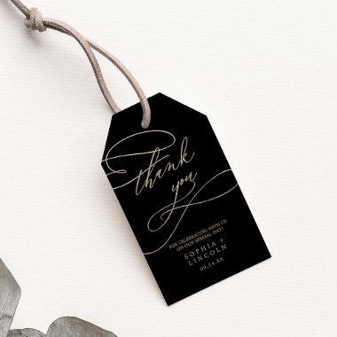 Romantic Gold Calligraphy | Black Wedding Favor Gift Tags