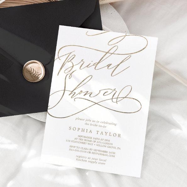 Romantic Gold Calligraphy | Flourish Bridal Shower Invitations