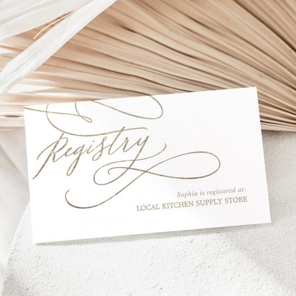 Romantic Gold Calligraphy Flourish Gift Registry Enclosure Invitations