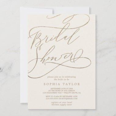 Romantic Gold Calligraphy | Ivory Bridal Shower Invitations
