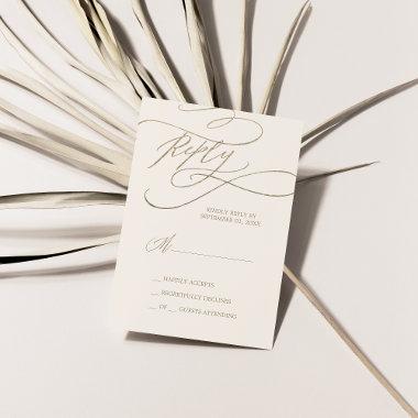 Romantic Gold Calligraphy | Ivory Simple RSVP Card