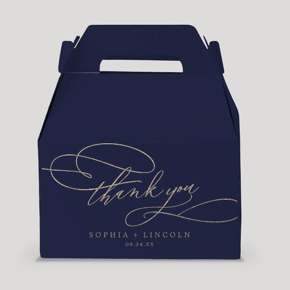 Romantic Gold Calligraphy | Navy Thank You Wedding Favor Box
