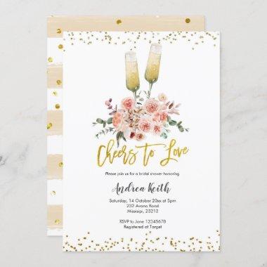 Romantic Gold Cheers to Love Bridal Shower Invitations