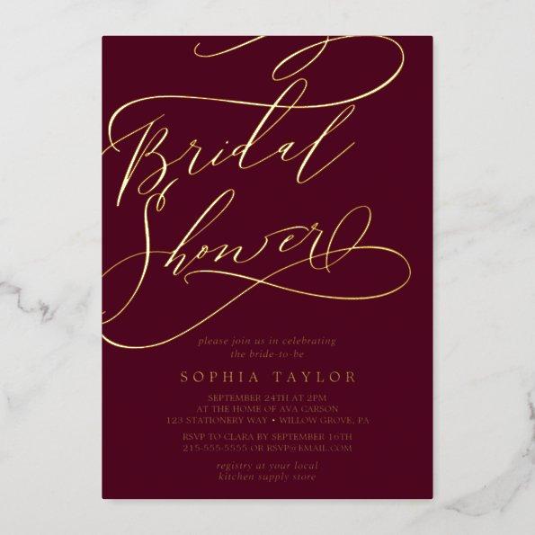 Romantic Gold Foil | Burgundy Bridal Shower Foil Invitations