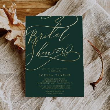 Romantic Gold Foil | Emerald Bridal Shower Foil Invitations