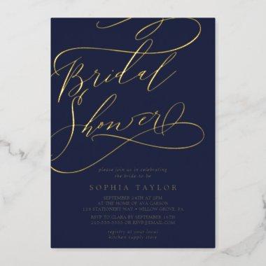 Romantic Gold Foil | Navy Blue Bridal Shower Foil Invitations