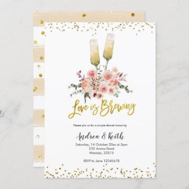 Romantic Gold Love is Brewing Couple Shower Invitations