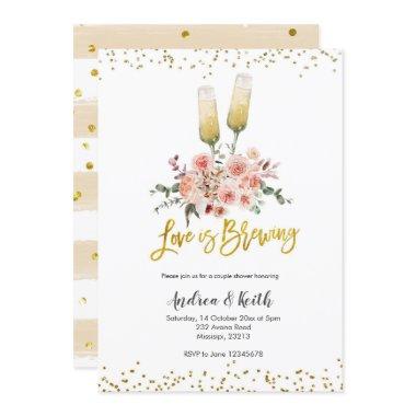 Romantic Gold Love is Brewing Couple Shower Invitations