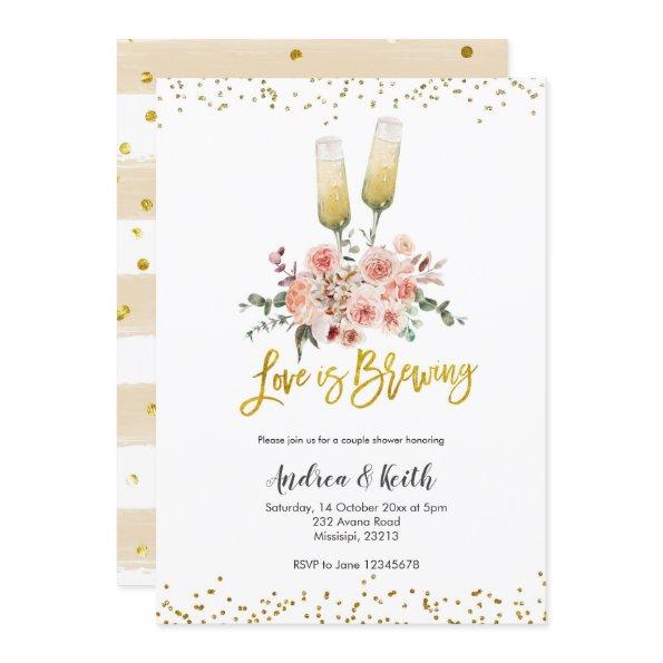 Romantic Gold Love is Brewing Couple Shower Invitations