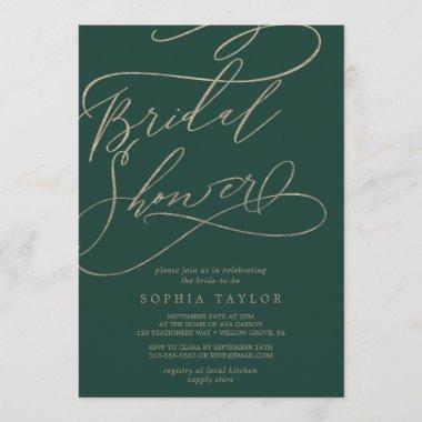 Romantic Green Calligraphy Flourish Bridal Shower Invitations