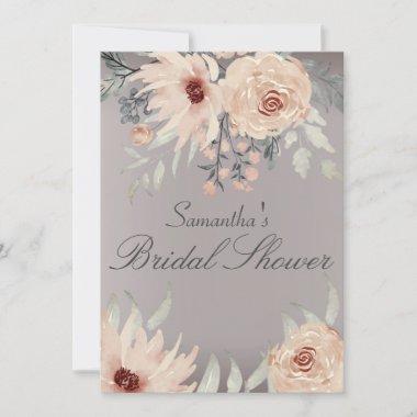 Romantic Grey Coral Floral Bridal Shower Invitations