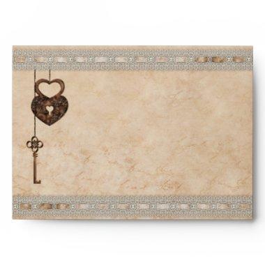 Romantic Heart Lock Key Faux Lace Envelope
