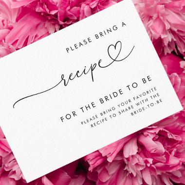 Romantic Heart Script Bridal Shower Recipe Request Enclosure Invitations