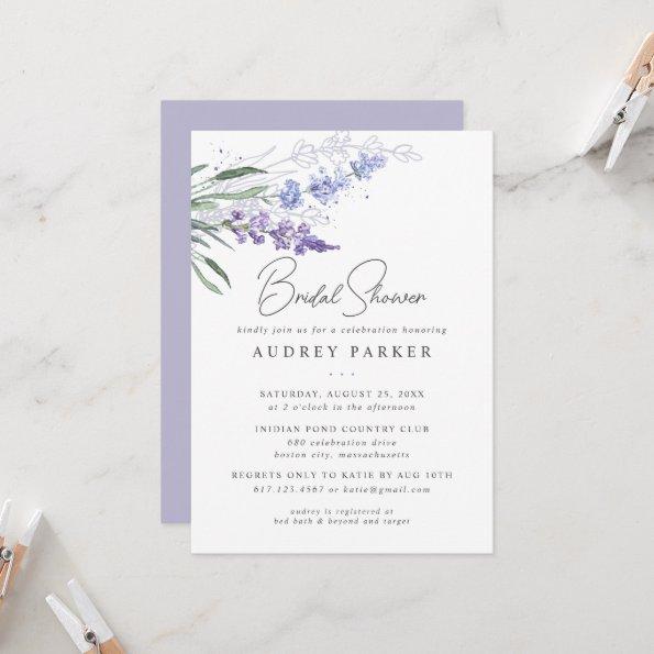 Romantic Lavender Floral Watercolor Bridal Shower Invitations