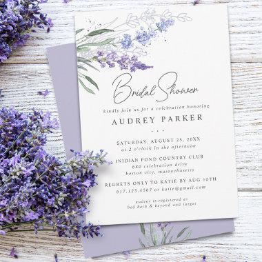 Romantic Lavender Floral Watercolor Bridal Shower Invitations