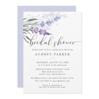 Romantic Lavender Floral Watercolor Bridal Shower Invitations