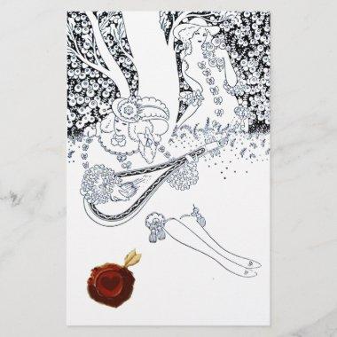 ROMANTIC LOVERS IN NATURE Black White Red Wax Seal Stationery