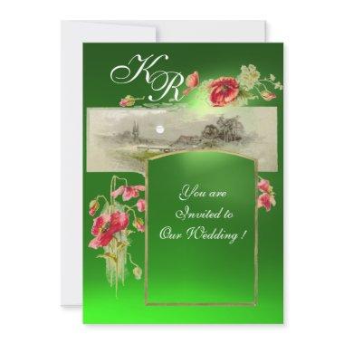 ROMANTİC MONOGRAM / POPPIES,red,green emerald