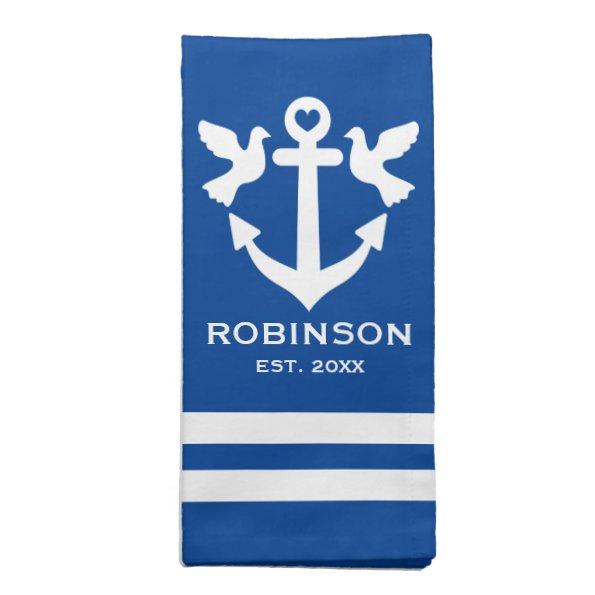 Romantic nautical anchor and doves custom wedding cloth napkin