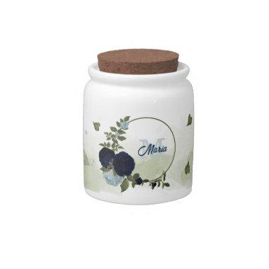 Romantic navy &dusty blue flowers greenery candy jar