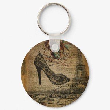 romantic Paris eiffel tower girly lace stiletto Keychain