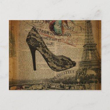 romantic Paris eiffel tower girly lace stiletto PostInvitations