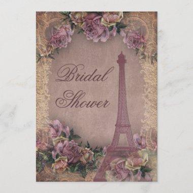 Romantic Paris Vintage Roses Lace Bridal Shower Invitations
