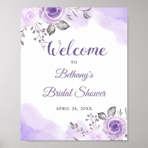 Romantic Pastel Purple Floral Bridal Shower Sign