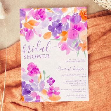 Romantic pastel purple orange floral bridal shower Invitations