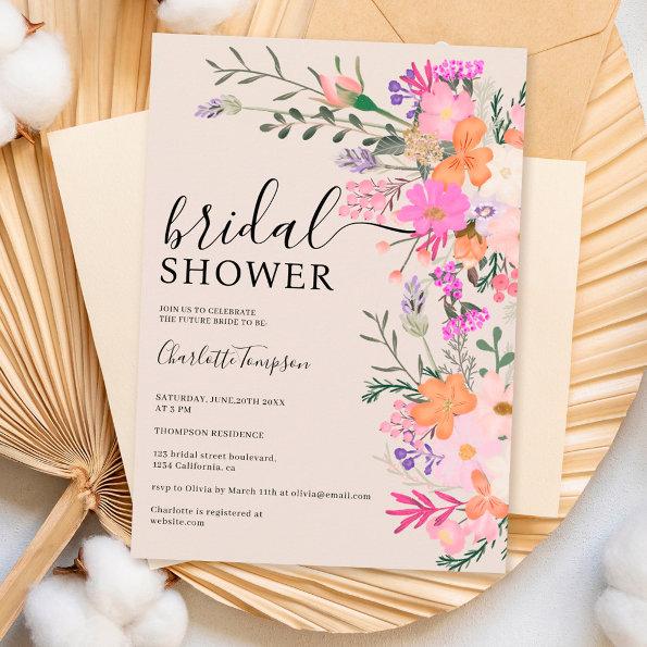 Romantic pastel wild flowers spring bridal shower Invitations