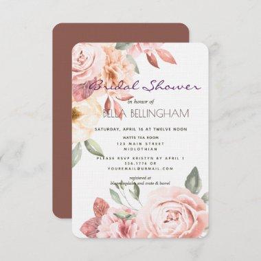 Romantic Peach Roses Floral Bridal Shower Invitations