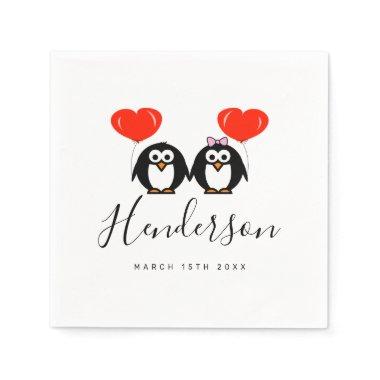 Romantic penguin cartoon custom wedding napkins