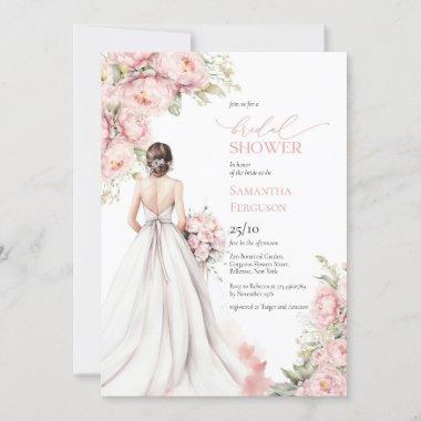 Romantic Peonies Blush Pink Bride Dress Invitations