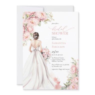 Romantic Peonies Blush Pink Bride Dress Invitations