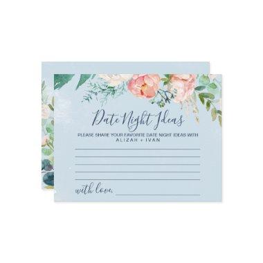 Romantic Peonies Light Blue Date Night Idea Invitations