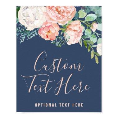 Romantic Peony Flowers | Blue Custom Text Sign