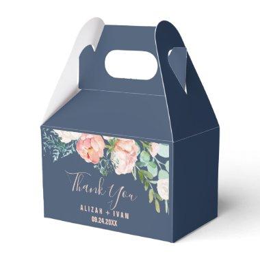 Romantic Peony Flowers | Blue Thank You Favor Boxes