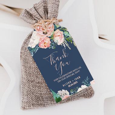 Romantic Peony Flowers | Blue Thank You Favor Gift Tags