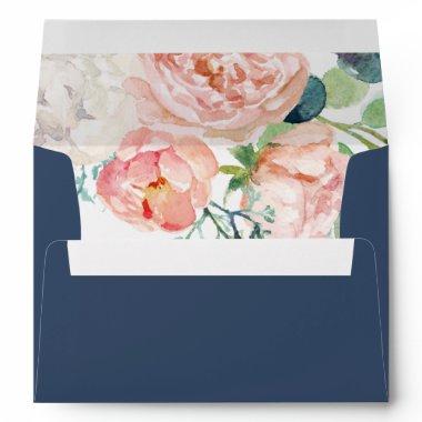 Romantic Peony Flowers | Blue Wedding  Envelope