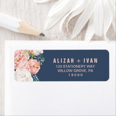 Romantic Peony Flowers | Blue Wedding Label