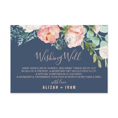 Romantic Peony Flowers | Blue Wedding Wishing Well Enclosure Invitations