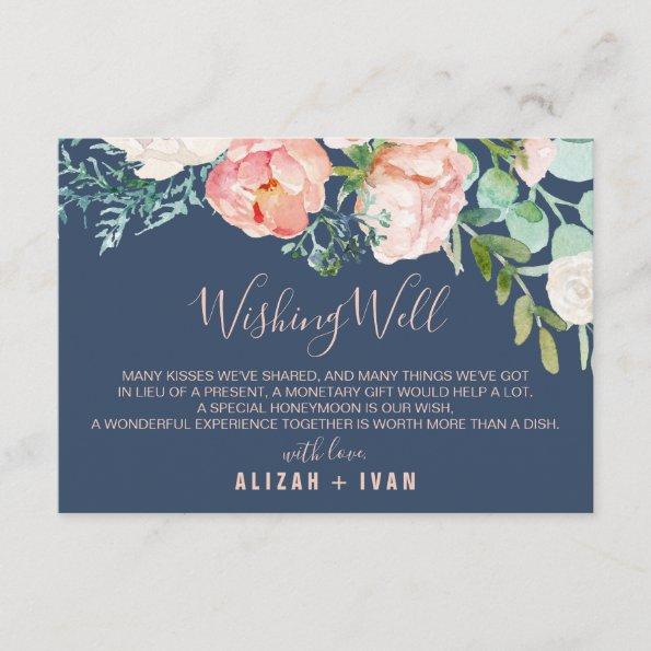 Romantic Peony Flowers | Blue Wedding Wishing Well Enclosure Invitations