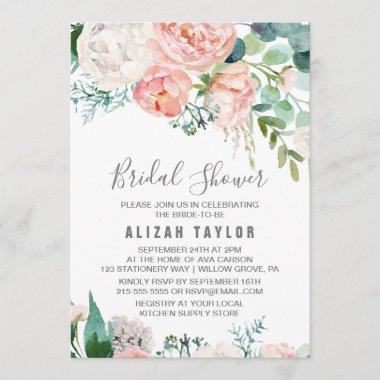 Romantic Peony Flowers Bridal Shower Invitations