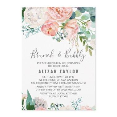 Romantic Peony Flowers Brunch & Bubbly Invitations