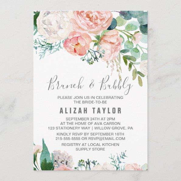 Romantic Peony Flowers Brunch & Bubbly Invitations