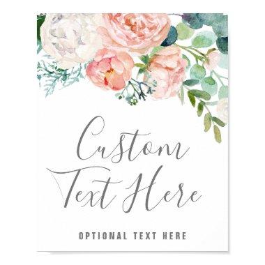 Romantic Peony Flowers Custom Text Sign