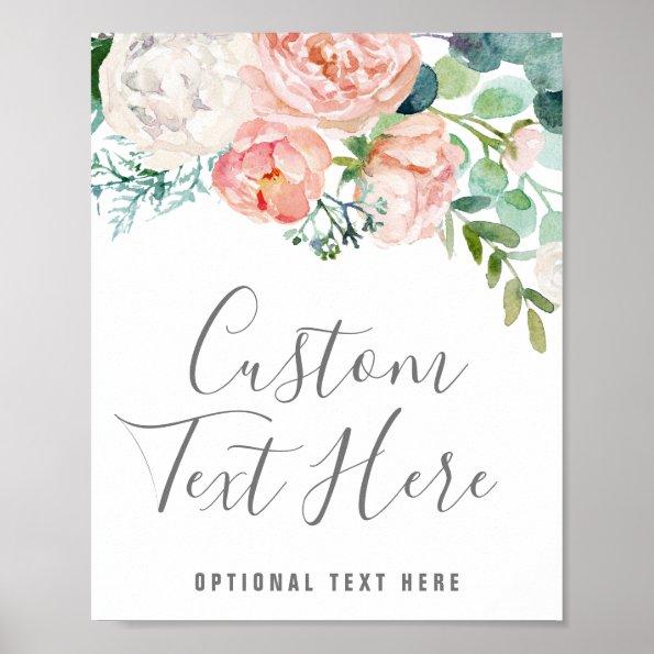 Romantic Peony Flowers Custom Text Sign